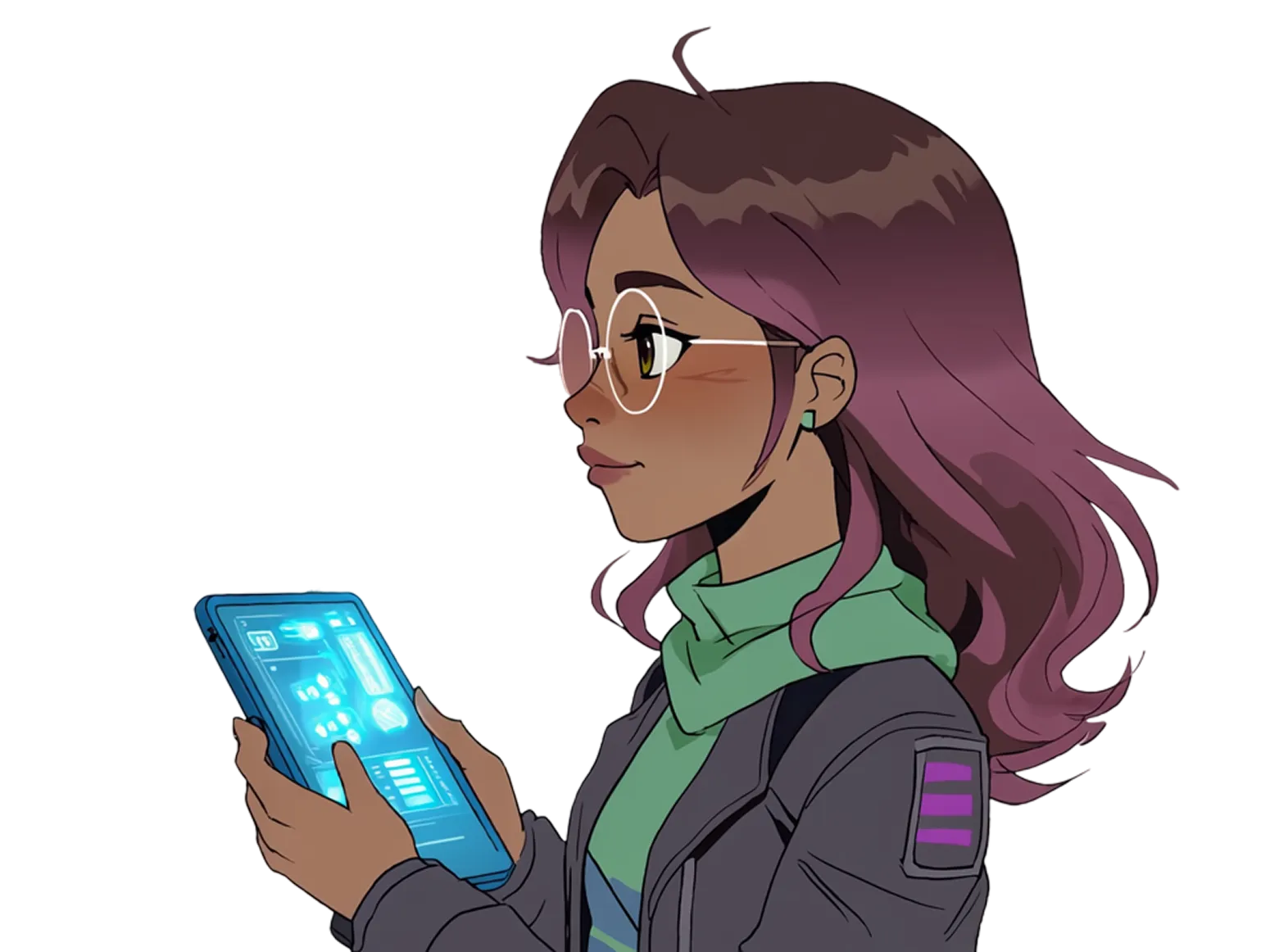 Amira holding a tablet